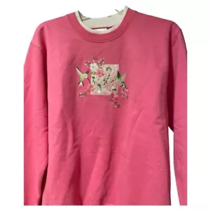 Liberty Lane Pink Embroidered Hummingbird Floral Crewneck Sweatshirt Small NWT - Picture 1 of 9