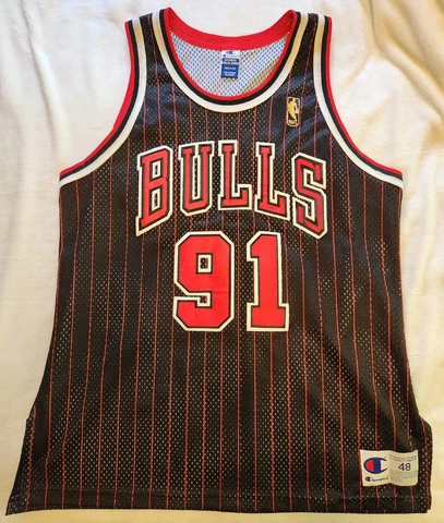 Authentic Rare Champion Gold Logo NBA 90s Chicago Bulls Dennis Rodman Jersey Cover