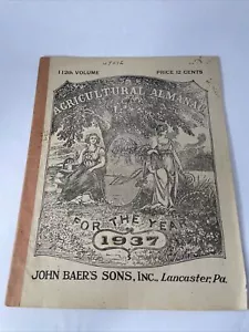 Vintage 1937 John Baers Sons Agricultural Almanac Lancaster Penn Farmers Almanac - Picture 1 of 6