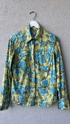 Camisa Vaquera Occidental Vintage Lucky Brand Manga Larga Floral Frente a Presión Grande Foto 1 de 4