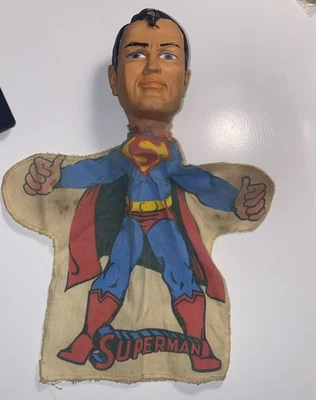 Vintage 1965 Superman Ideal Hand Puppet DC Vinyl Head Cloth Body Good Color VG - Image 1 of 4