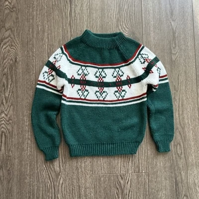 Suéter de esqui vintage anos 80 JC Penny juvenil médio inverno Natal malha verde - Imagem 1 de 4