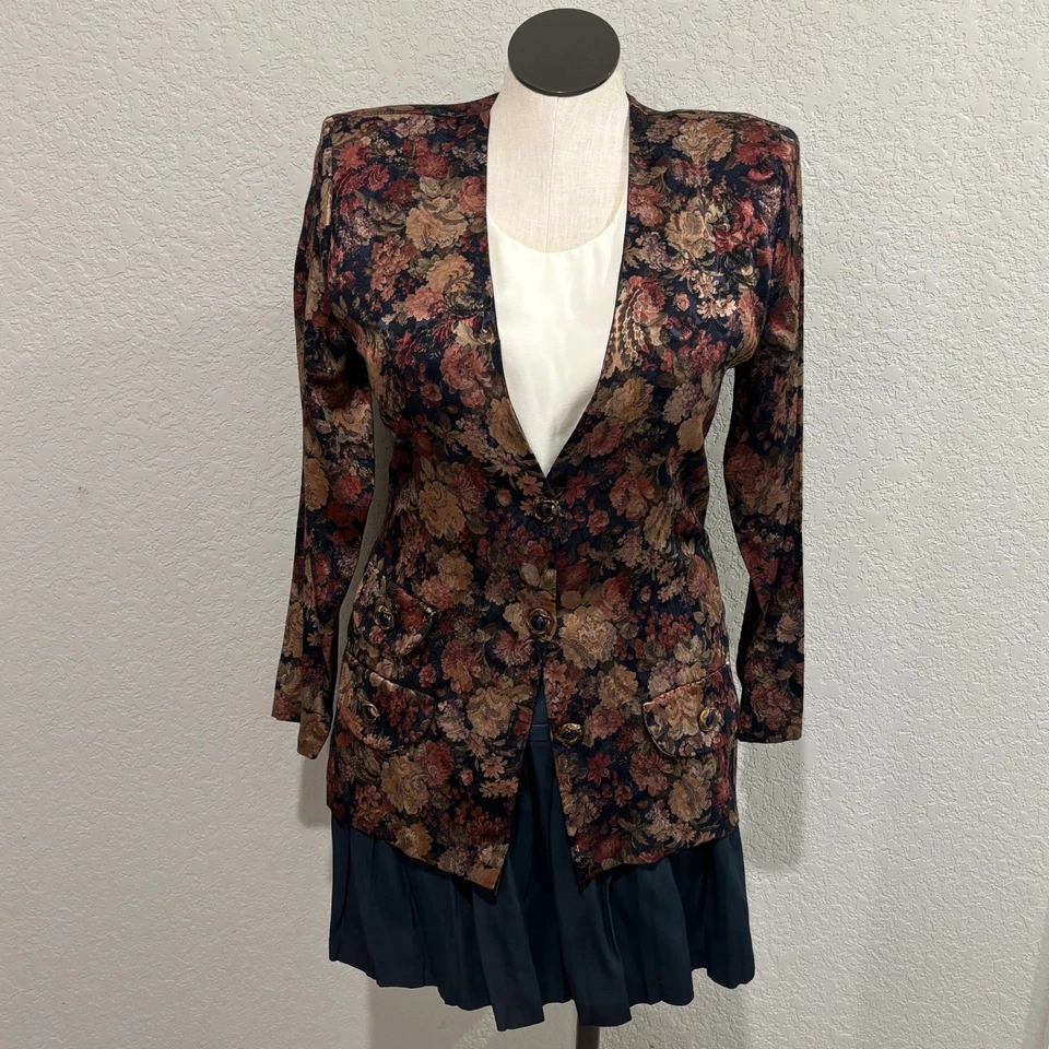Conjunto Falda Blazer Floral Vintage Dawn Joy Fashions Talla 13 14 Hecho en EE. UU. Foto 1 de 4