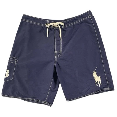 Pantalones cortos de natación Polo Ralph Lauren Big Pony para hombre 32 azul marino años 90 Foto 1 de 4