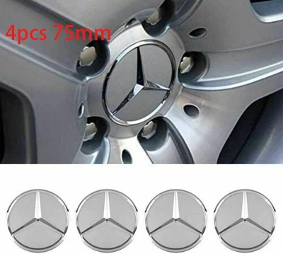 4PCS Fit For Mercedes/Benz Wheel Center Hub Caps Badge 75MM AMG Silver Emblem - Image 1 of 4