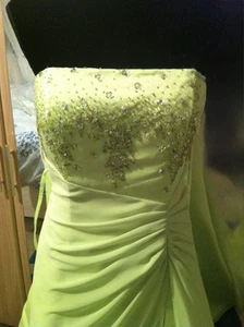 Jora Lime Green Embellished/Beaded Satin Ballgown With Wrap Size L - Picture 1 of 10