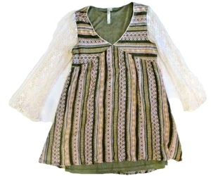 Andree Blue Women's Medium Bohemian Boho Lined Blouse Green Pink Yellow V-Neck - Picture 1 of 5