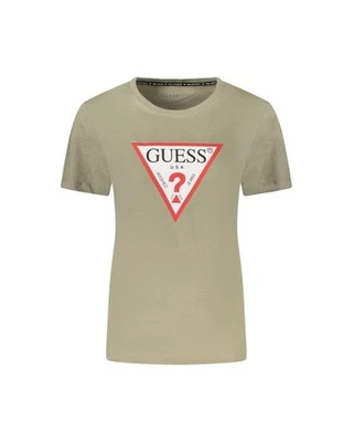 Guess Jeans Organic Cotton Crew Neck Logo T-Shirt with Print Women Green Tops & - Image 1 of 3