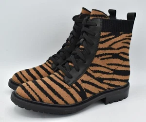 Sofft Womens Size 7 Landee Black Tan Tiger Lace Up Knit Combat Boots - Picture 1 of 12