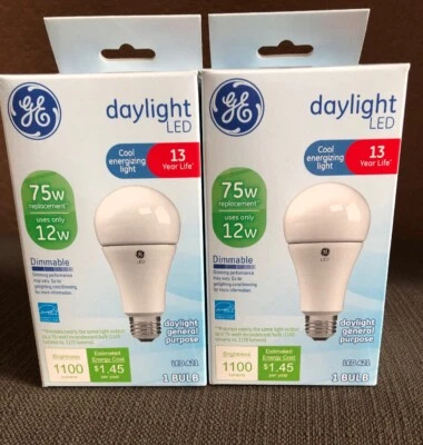 2x GE  Dimmable LED A21 Light Bulb, Daylight 75w/12w;  - Image 1 of 4