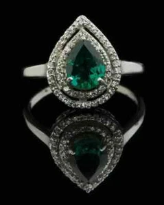 2Ct Pear Cut Lab Created Emerald Engagement Women's Ring 14k White Gold Plated - Picture 1 of 6