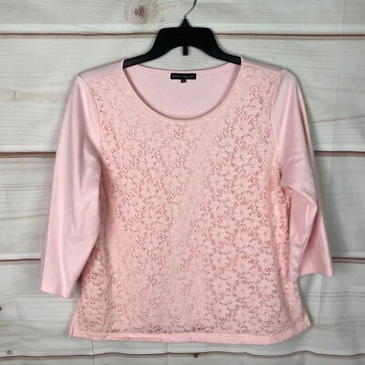 Camiseta Napa Valley Top Mujer XL Rosa Manga 3/4 Encaje Frontal Cuello Redondo Sólido Foto 1 de 4