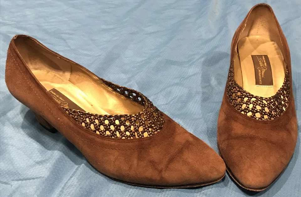 Винтажный Sesto Meucci женщин котенок каблуки коричневый поскользнуться на платье туфли сетки Италии 6 М - Изображение 1 из 4