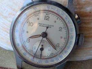 Cronografo Harman Monopusher vintage anni 40 con quadrante telemetro, piccoli subsecondi - Foto 1 di 24