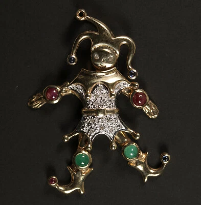 schöner 333er Gelbgold Anhänger Hampelmann mit Smaragd Rubin Saphir Diamant - Bild 1 von 2