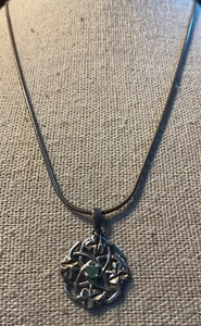 Sterling Silver Irish Celtic Knot Clover Emerald Gem Pendant Snake Chain 17” - Picture 1 of 4