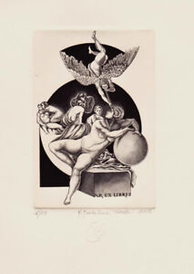 ex libris bookplate by Maria Maddalena   “   Salute to Michelangelo ” etching C2