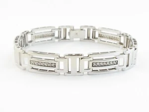 14k Solid White Gold Men's Diamond Bracelet 8" - Picture 1 of 7