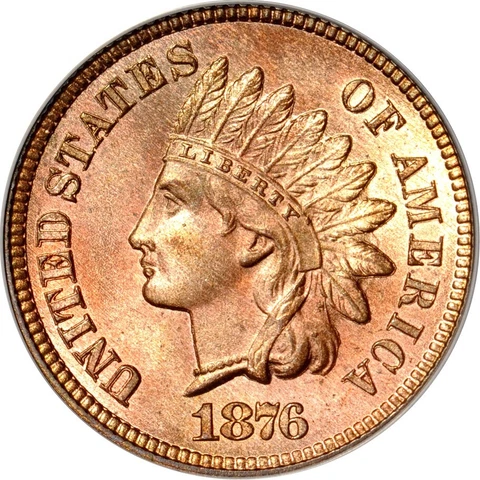 1876 1C Indian Cent PCGS MS64RD (PHOTO SEAL) Cover