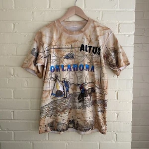 Vintage Sneaky Tee 1993 Oklahoma Rodeo Cowboy Western Allover Print Spellout 90s - Picture 1 of 9