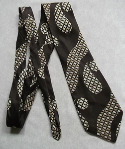 Tie Necktie Mens Vintage Retro Fashion FOSTER MENSWEAR BROWN PAISLEY SWIRLS - Picture 1 of 3