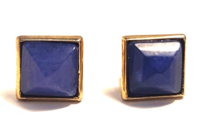 Michael Kors Gold Tone Blue Pyramid Shape 3/8" Stone Stud Earrings - Nice - Image 1 of 4
