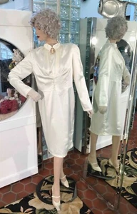 Lindy Bop US XL Satin DRESS High Neck long sleeve Knee w Victorian Cameo Brooch - Picture 1 of 9