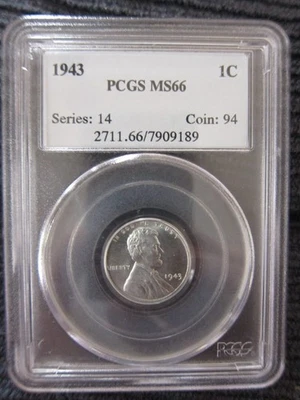 1943 PCGS Lincoln wheat Cent MS66 1c penny  STEEL - Image 1 of 4