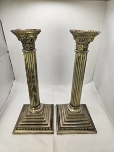 Set of 2 Godinger Silver Plate 1992 Corninthian Column 11.5" Candlesticks - Picture 1 of 15