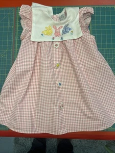 Avon Girls Dress 6X Bunnies Flower Buttons Pink Gingham Easter - Picture 1 of 5