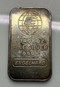 Engelhard 1 oz .999 Fine Silver Bar - Large "E" w/“Bullhorns Logo” - Toner! - Picture 1 of 2