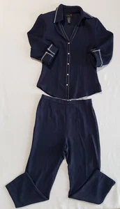 Scarlett 2 pc Pant Suit Women Size 8 Blue Button Up Top 3/4 Sleeve Polyester - Picture 1 of 10