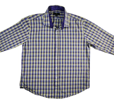 Camisa Bristol & Bull Para Hombres 2XL Púrpura A Cuadros Manga Larga Contraste Puños Paisley Foto 1 de 4