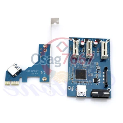 One New PCI-e Express 1X to 3 Port 1X Switch Multiplier HUB Riser Card+USB Cable - Image 1 of 3