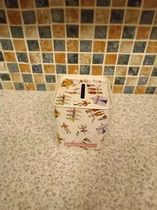 EMMA BRIDGWATER SMALL METAL MONEYBOX tin 9cm HIGH STOPPER 8CM SQUARED CIRCUS - Picture 1 of 4