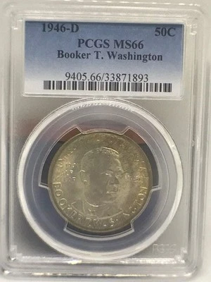 1946 D Booker T Washington Commemorative Half Dollar, 90% Silver Coin, PCGS MS66 - Image 1 of 4