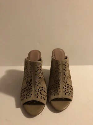Joie Anita Cement Camel Beige Suede Peeptoe Wedge Heel Mule 37.5 Perforated - Image 1 of 4