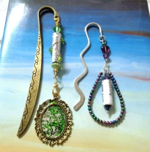 Two Beaded Bookmarks - Book Page Beads - Metal Bookmarks - Teachers - Students - Picture 1 of 17