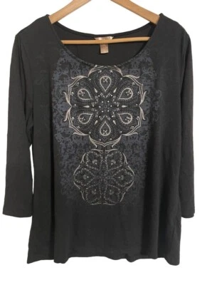 Белый олень L 12-14 украшенный графический 3/4 рукав круглый вырез Y2K фрактал футболка - Изображение 1 из 4