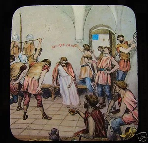 Glass Magic Lantern Slide THE MOCKERY OF THE SOLDIERS C1900 CHRISTIAN RELIGION - Picture 1 of 2