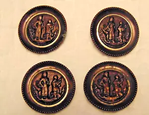 Set (4) Brass metal story buttons-Lady/Mother w/basket&boy/child w/mandolin VTG - Picture 1 of 10