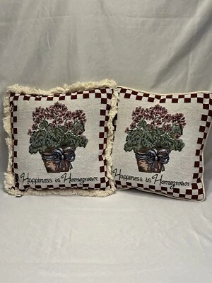 Throw Pillow Set Needlepoint Happiness Is Homegrown Flowers In Pot By Fashion - Image 1 of 4