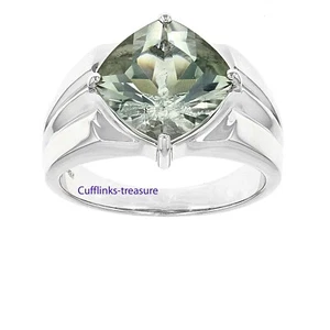 Natural Green Amethyst Gemstone with 925 Sterling Silver Ring For Men's #56R - Picture 1 of 4