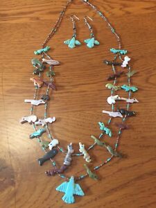 necklace and earrings Vintage Southwest Zuni Fetish
