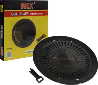 Grillaufsatz IMEX mit Fettfangschale f. tragbare Gaskocher Ø32cm BBQ Grillplatte - Bild 1 von 2