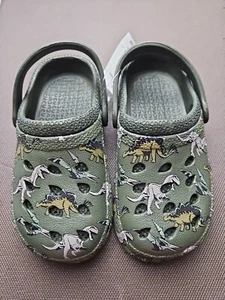 Dinosaur Size 11 Camo Green Childrens  Clogs Slides Non-Slip T-Rex - Picture 1 of 4