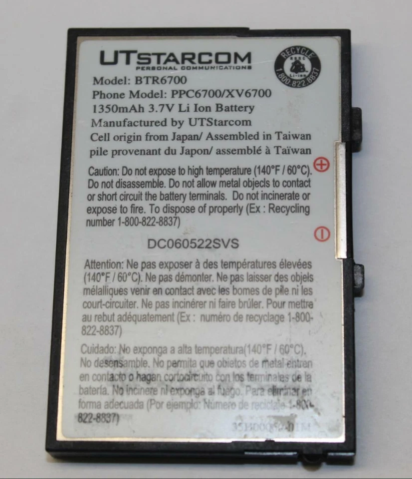 Batería de teléfono celular UTStarcom BTR6700 3.7V 1350mAh para teléfono deslizante PPC6700 XV6700 Foto 1 de 1