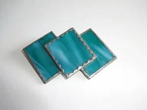 Broche broche bufanda tono plata y verde 3 cuadrados rectángulos sin marca - Imagen 1 de 3