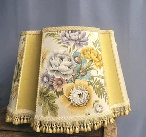 Vintage Downton Abbey Style Standard Lampshade Raw Silk Gold Floral Tassels - Picture 1 of 18