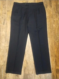 Lauren Ralph Lauren 100% Wool Dress Pants Mens 38x32 Navy Pleated Cuffed - Picture 1 of 4